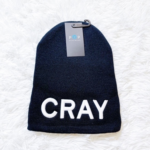 Cray black beanie hat black white embroidery O/S - Picture 1 of 2
